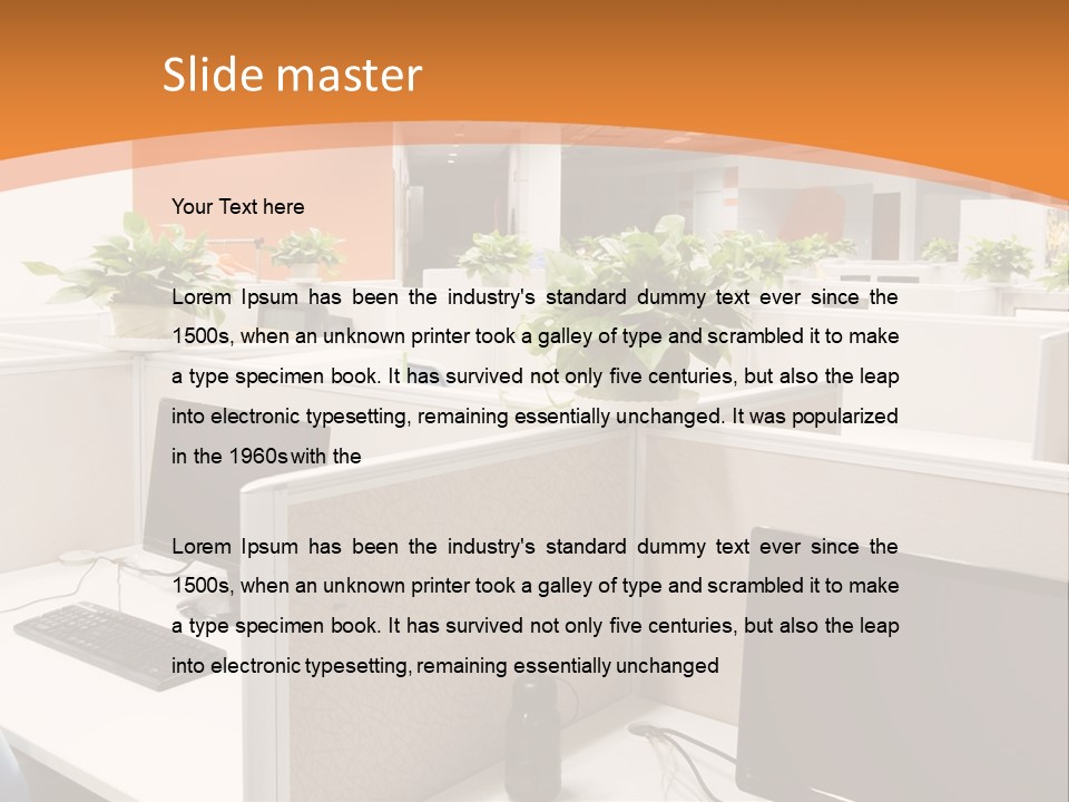 An Office With Desks And Computers In It PowerPoint Template