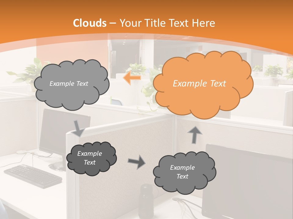 An Office With Desks And Computers In It PowerPoint Template