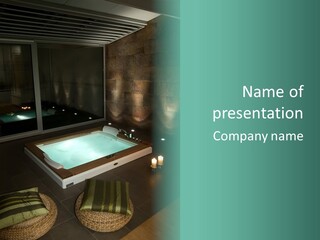 A Spa Room With A Jacuzzi Tub And Two Chairs PowerPoint Template