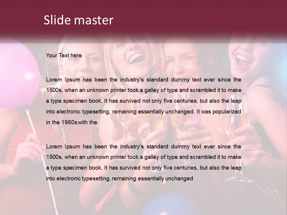 A Group Of Women Holding Wine Glasses And Balloons PowerPoint Template