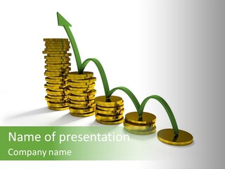 A Stack Of Gold Coins With A Green Arrow Going Up PowerPoint Template