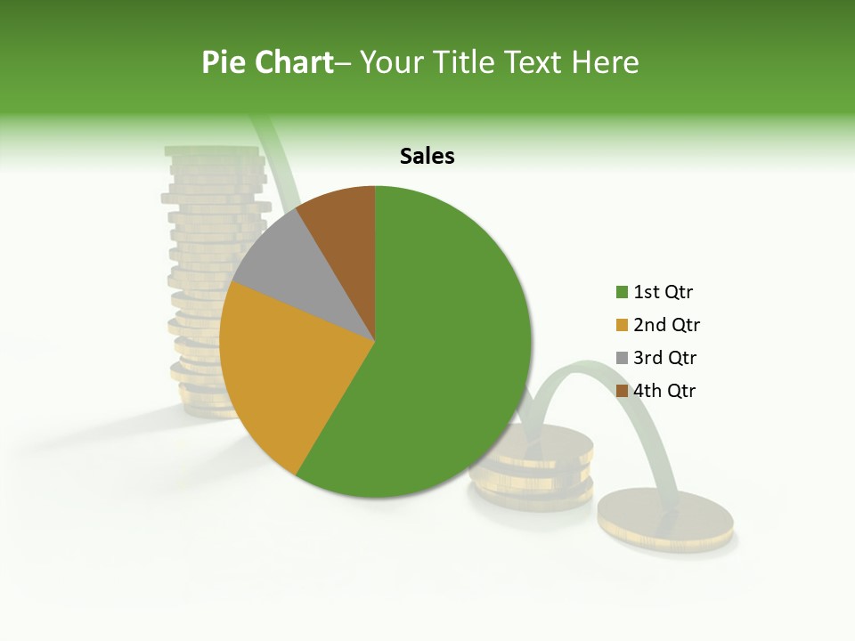 A Stack Of Gold Coins With A Green Arrow Going Up PowerPoint Template