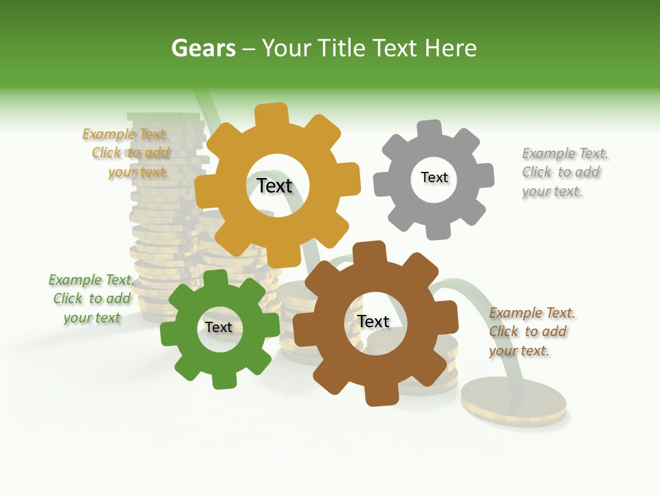 A Stack Of Gold Coins With A Green Arrow Going Up PowerPoint Template