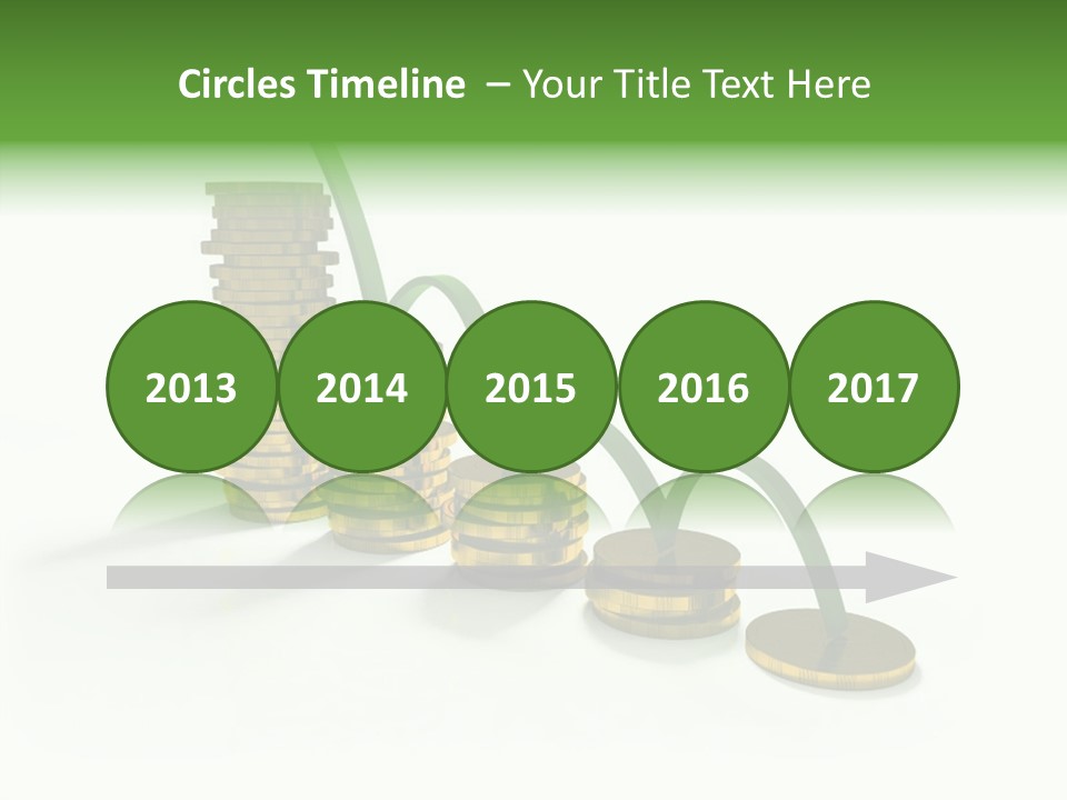 A Stack Of Gold Coins With A Green Arrow Going Up PowerPoint Template