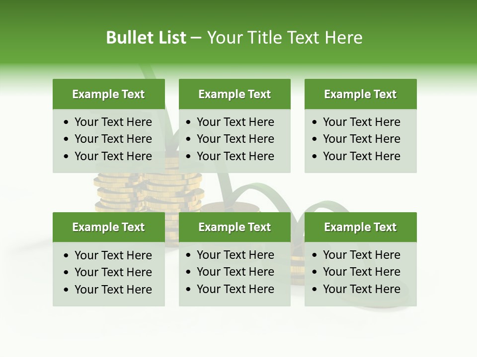 A Stack Of Gold Coins With A Green Arrow Going Up PowerPoint Template