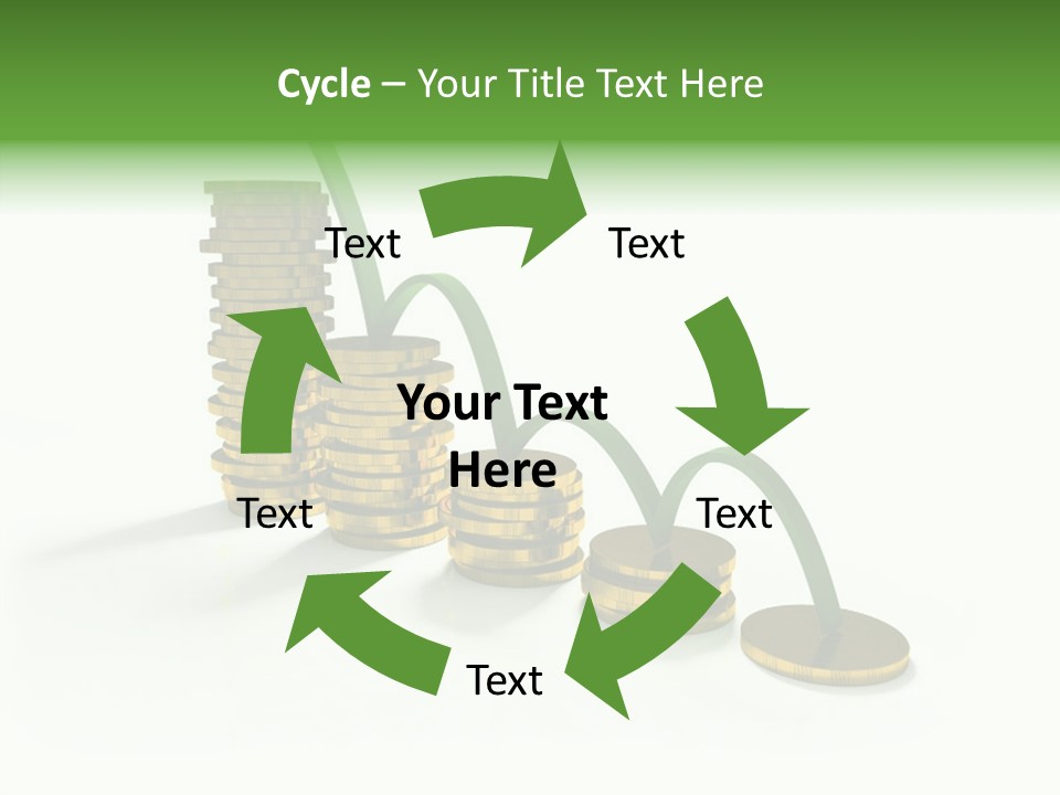 A Stack Of Gold Coins With A Green Arrow Going Up PowerPoint Template