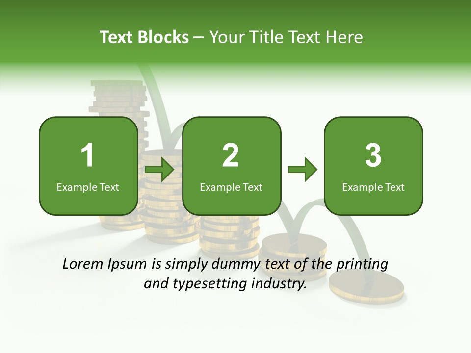 A Stack Of Gold Coins With A Green Arrow Going Up PowerPoint Template