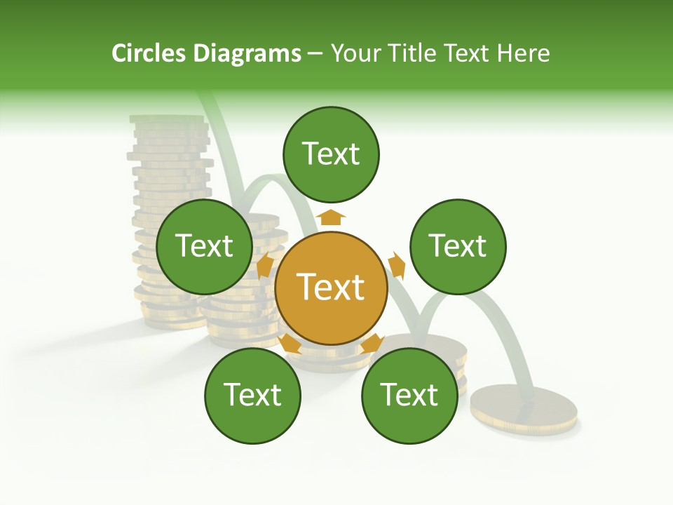 A Stack Of Gold Coins With A Green Arrow Going Up PowerPoint Template