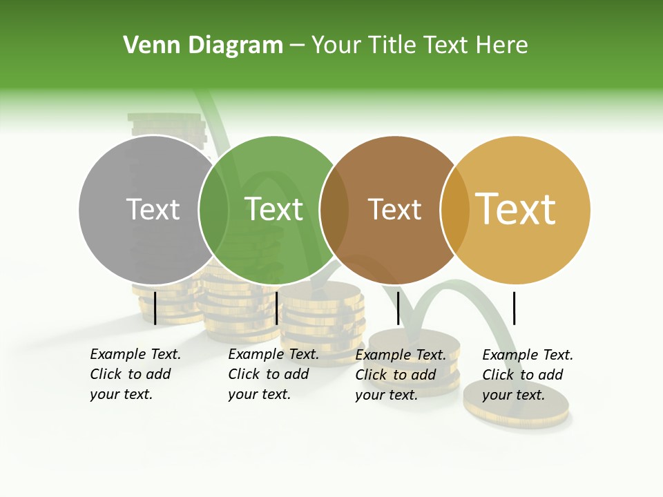 A Stack Of Gold Coins With A Green Arrow Going Up PowerPoint Template