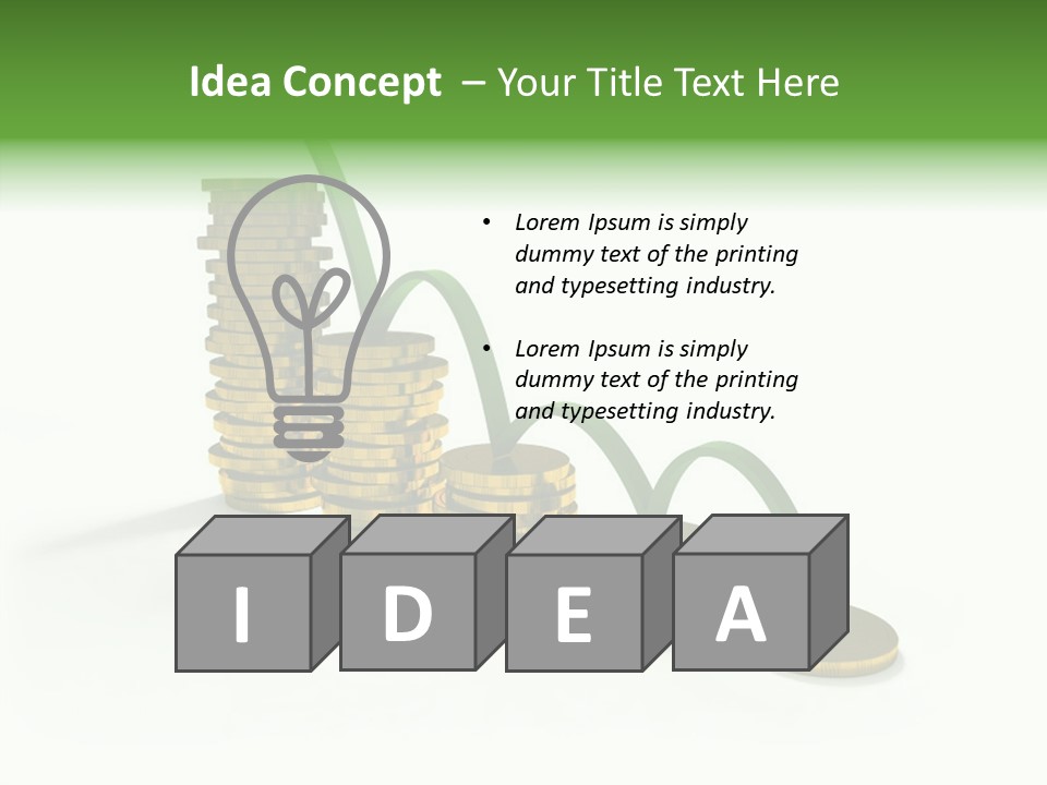 A Stack Of Gold Coins With A Green Arrow Going Up PowerPoint Template