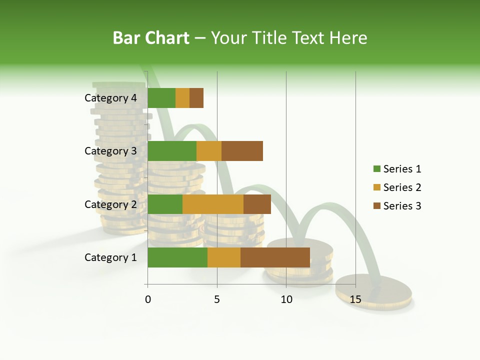 A Stack Of Gold Coins With A Green Arrow Going Up PowerPoint Template