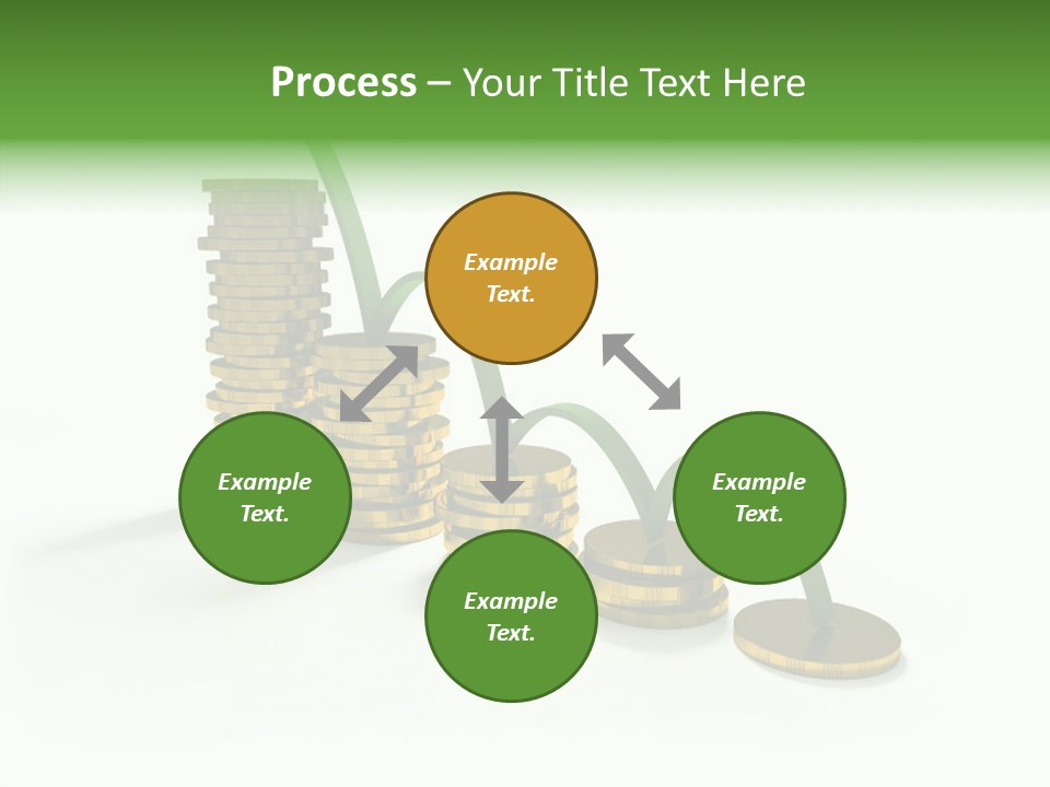 A Stack Of Gold Coins With A Green Arrow Going Up PowerPoint Template