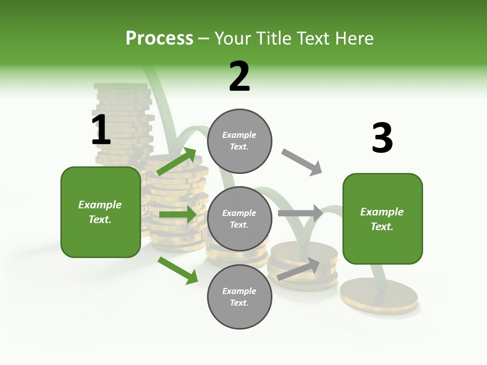 A Stack Of Gold Coins With A Green Arrow Going Up PowerPoint Template