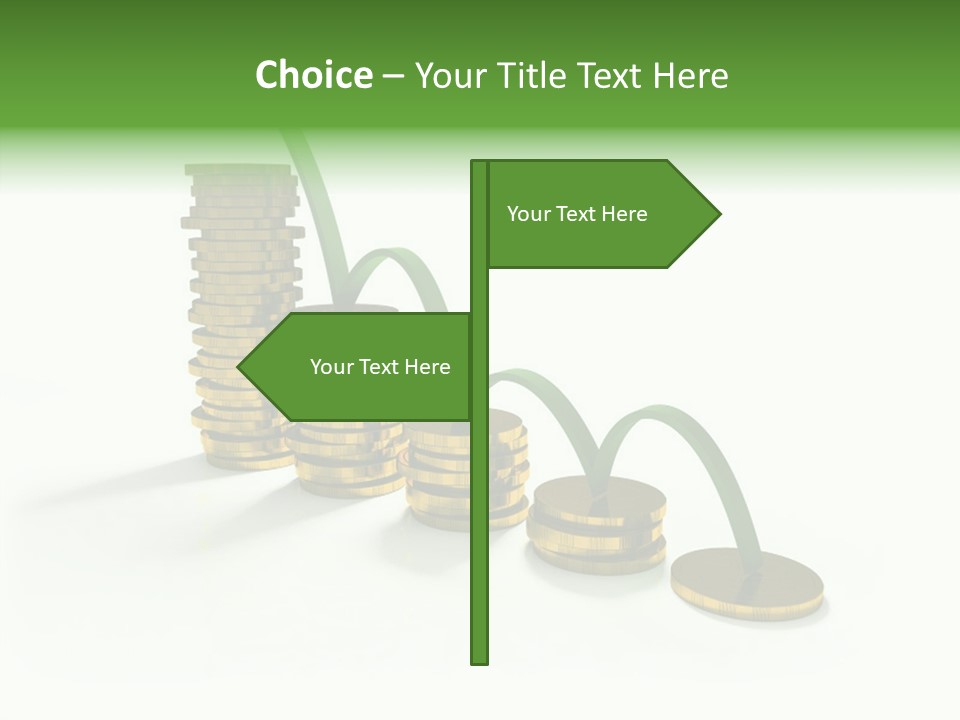 A Stack Of Gold Coins With A Green Arrow Going Up PowerPoint Template