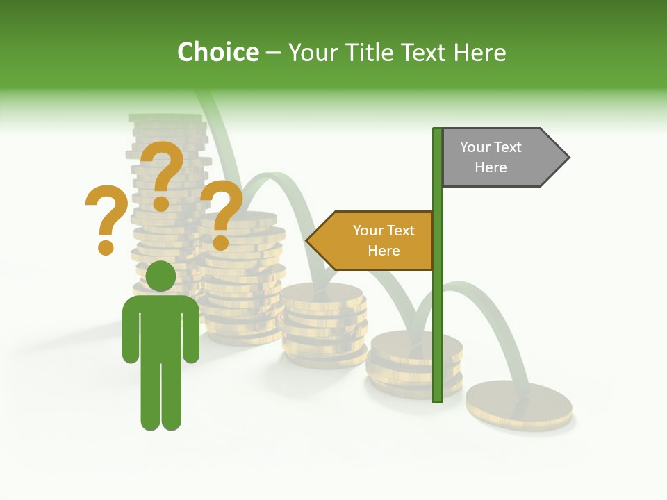 A Stack Of Gold Coins With A Green Arrow Going Up PowerPoint Template