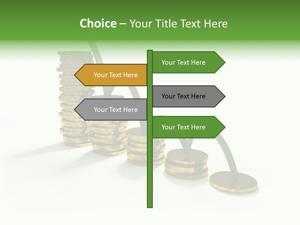A Stack Of Gold Coins With A Green Arrow Going Up PowerPoint Template
