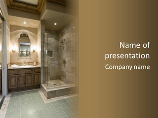 A Large Bathroom With A Walk In Shower PowerPoint Template