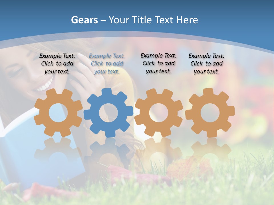 A Woman Laying On The Grass Reading A Book PowerPoint Template