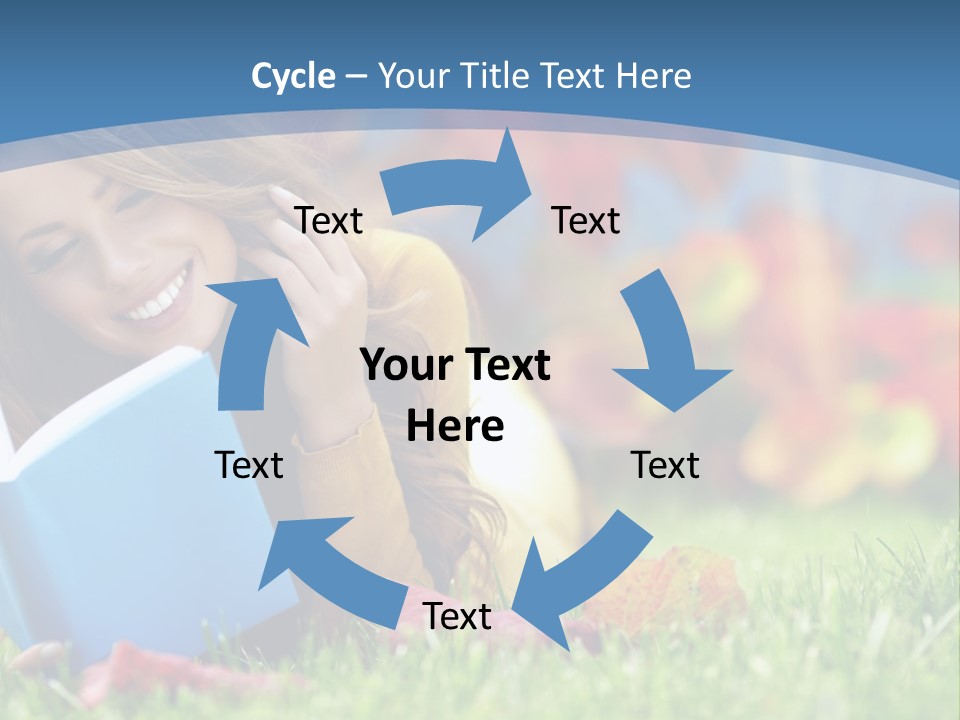 A Woman Laying On The Grass Reading A Book PowerPoint Template