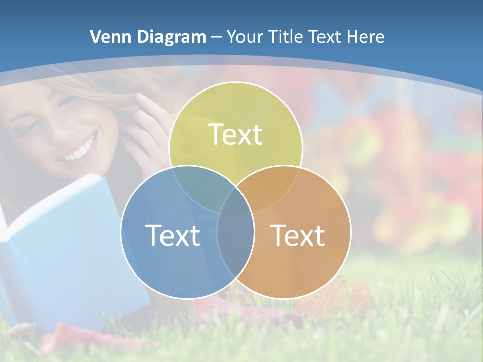 A Woman Laying On The Grass Reading A Book PowerPoint Template