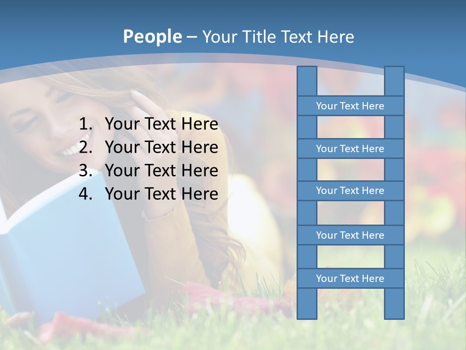 A Woman Laying On The Grass Reading A Book PowerPoint Template
