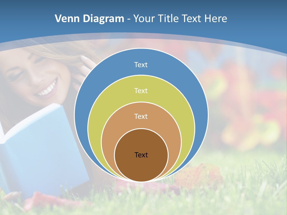 A Woman Laying On The Grass Reading A Book PowerPoint Template