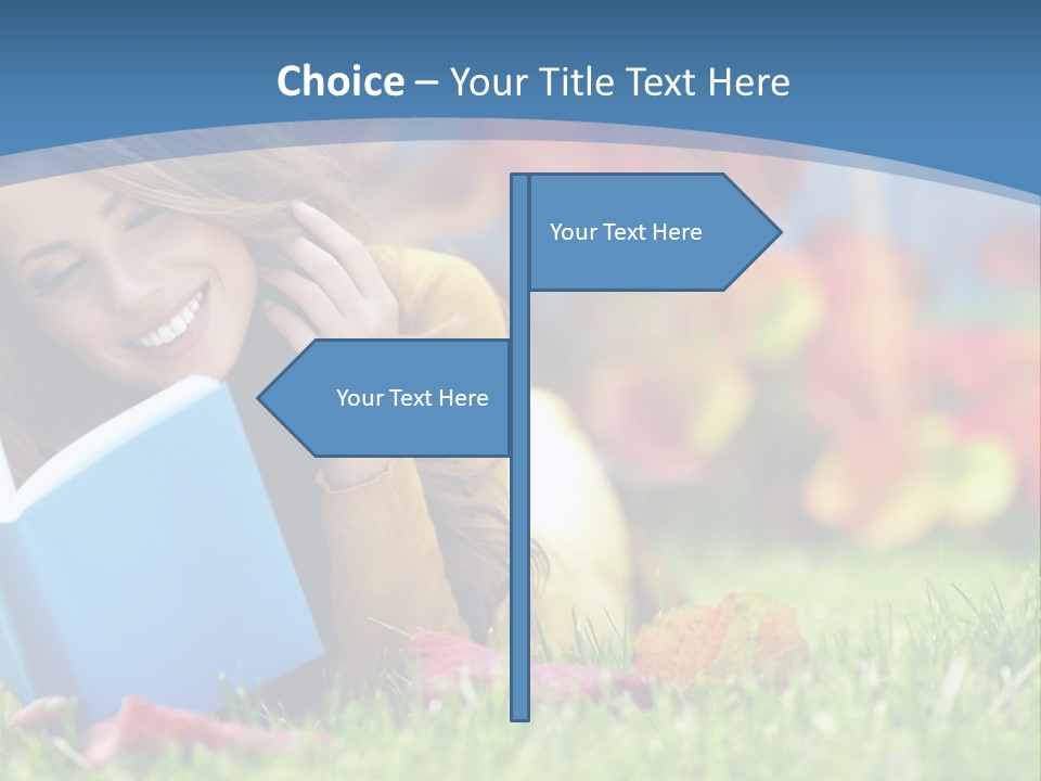 A Woman Laying On The Grass Reading A Book PowerPoint Template