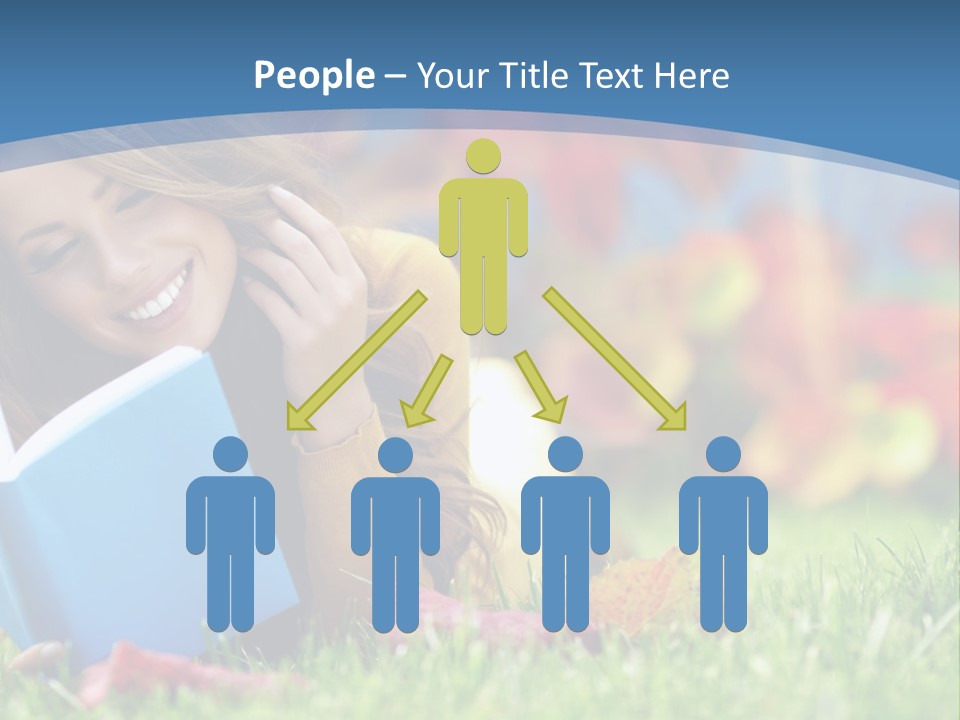 A Woman Laying On The Grass Reading A Book PowerPoint Template