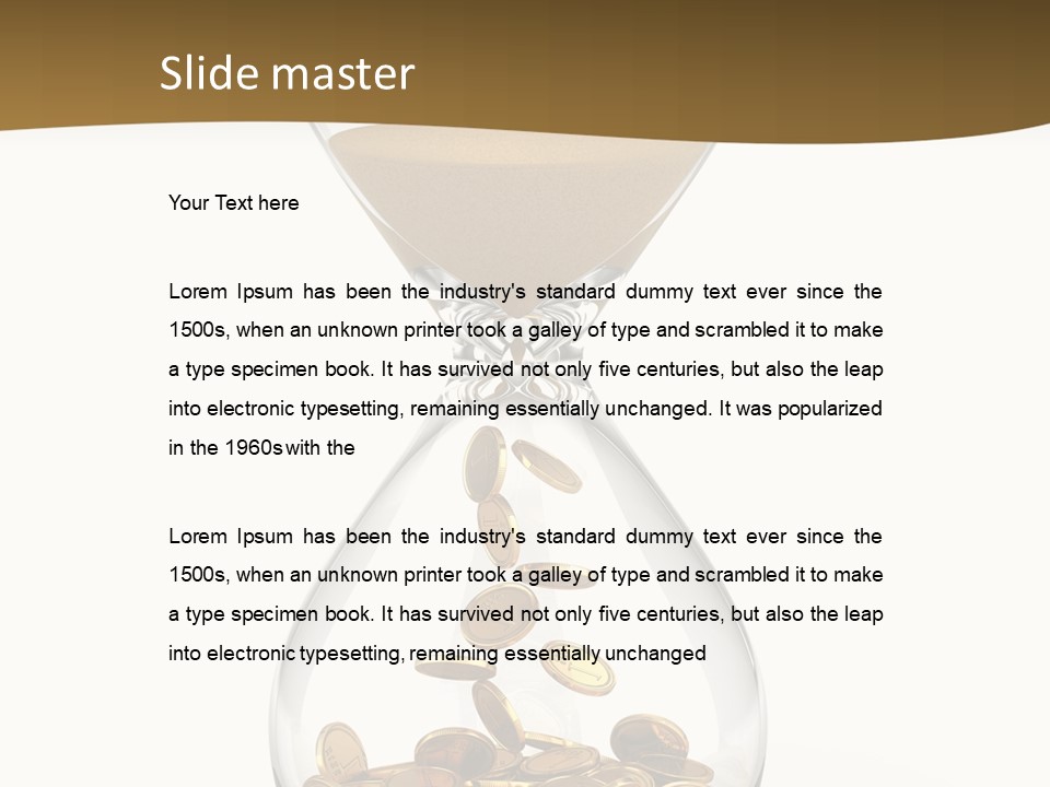 A Hourglass With Coins In It On A White Background PowerPoint Template