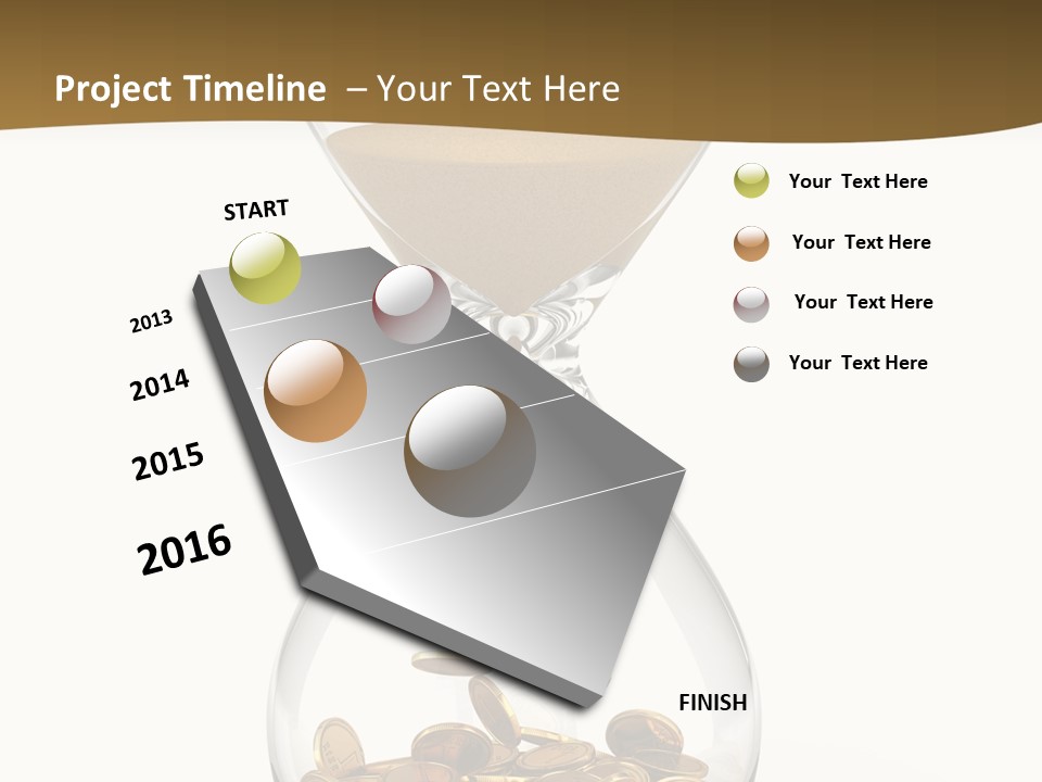 A Hourglass With Coins In It On A White Background PowerPoint Template