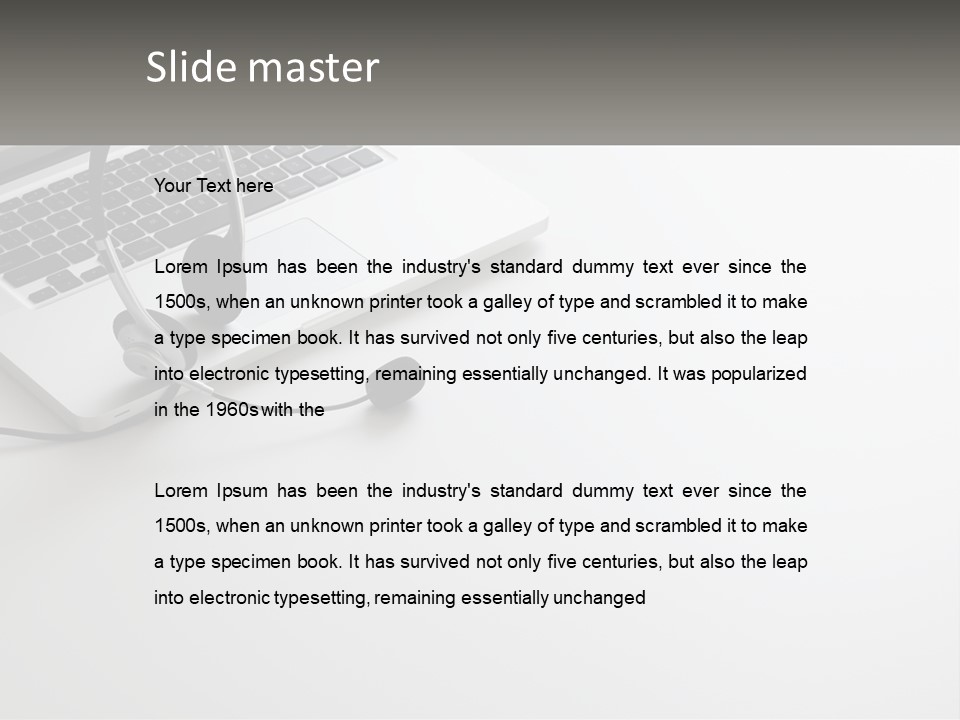 A Laptop With A Headset On Top Of It PowerPoint Template