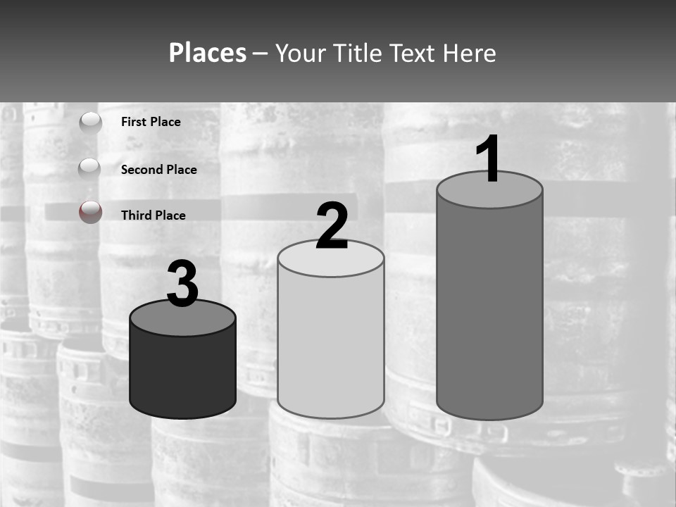 A Large Group Of Barrels In Black And White PowerPoint Template