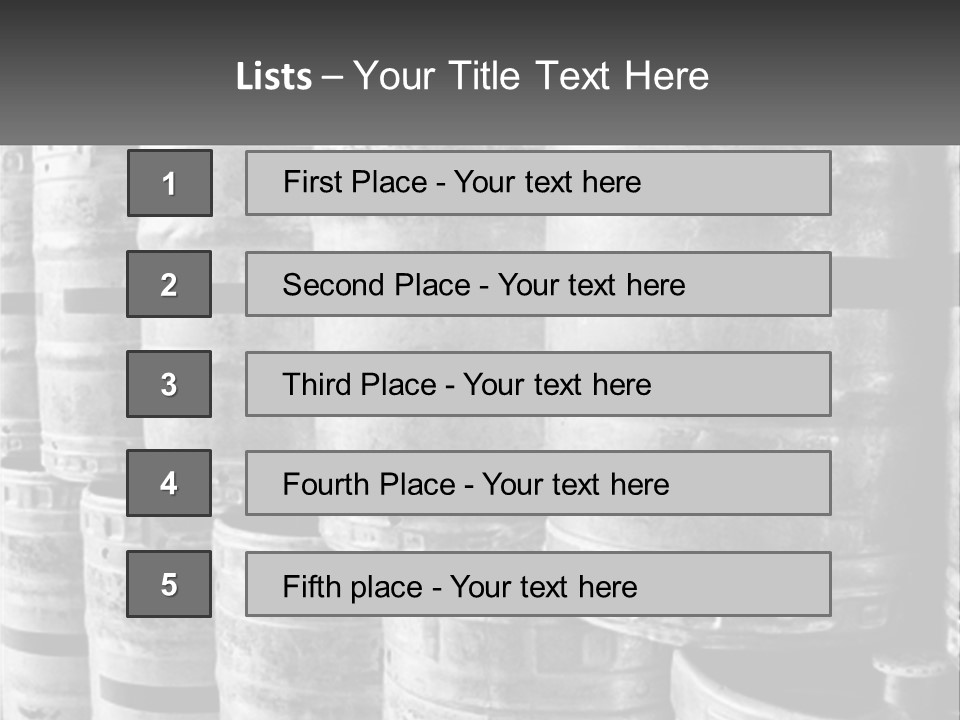 A Large Group Of Barrels In Black And White PowerPoint Template