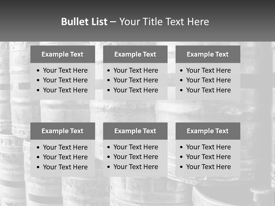 A Large Group Of Barrels In Black And White PowerPoint Template