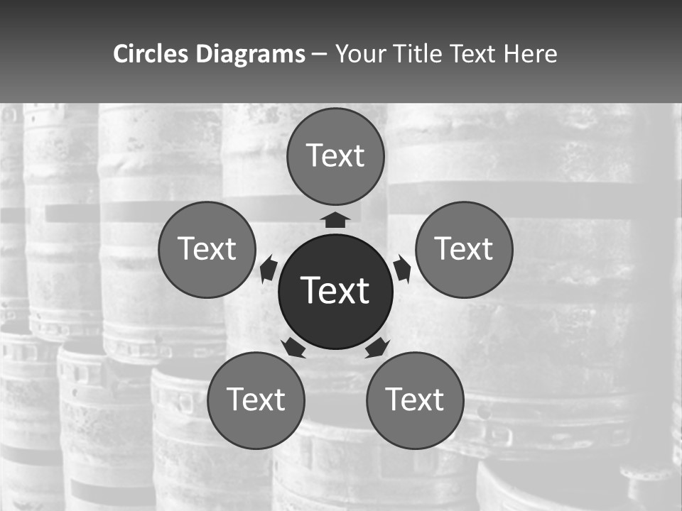 A Large Group Of Barrels In Black And White PowerPoint Template