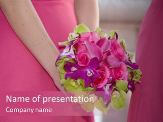 A Woman In A Pink Dress Holding A Bouquet Of Flowers PowerPoint Template