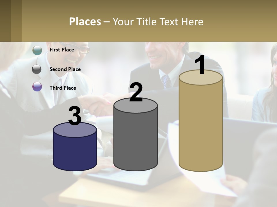 A Group Of People Sitting Around A Table Shaking Hands PowerPoint Template