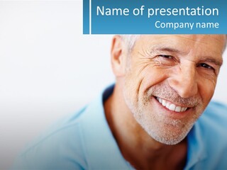 A Close Up Of A Smiling Man With A Blue Shirt PowerPoint Template