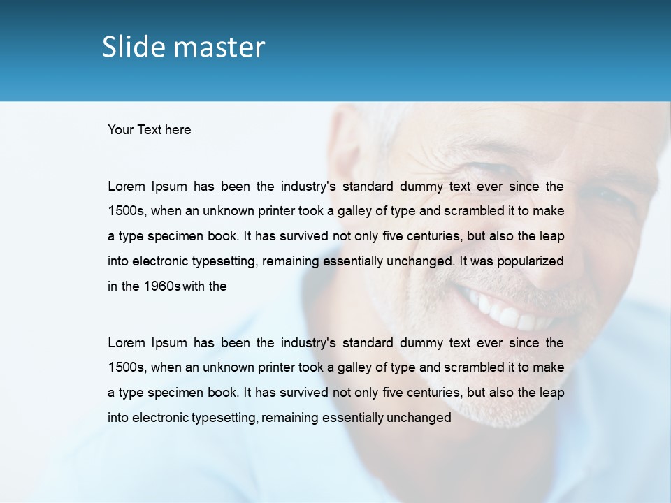 A Close Up Of A Smiling Man With A Blue Shirt PowerPoint Template