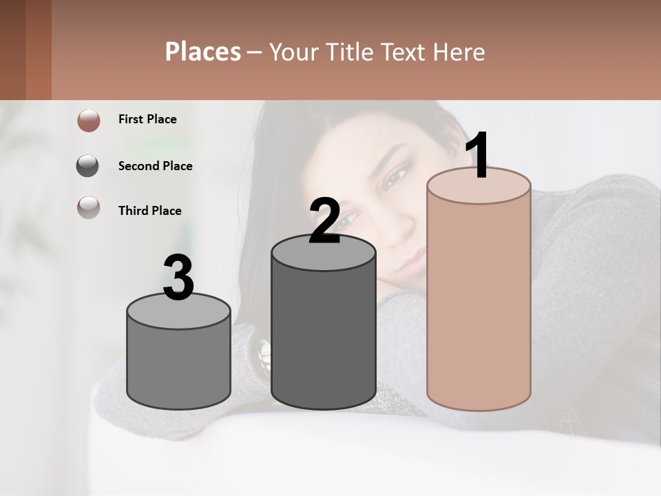 A Woman Sitting On A Bed With Her Hand On Her Chin PowerPoint Template