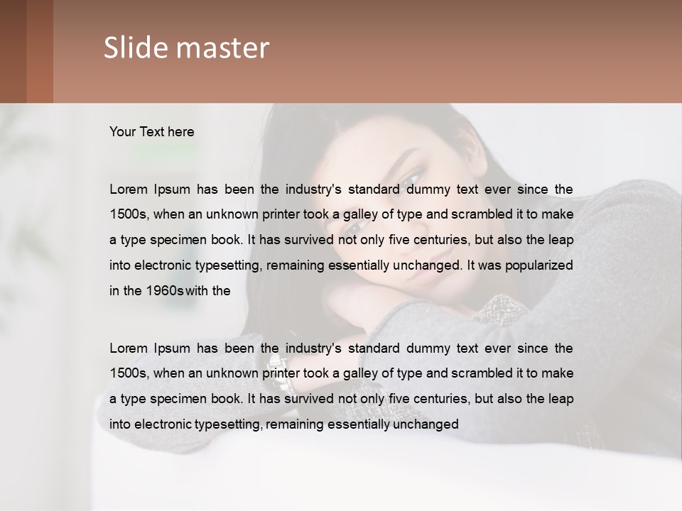 A Woman Sitting On A Bed With Her Hand On Her Chin PowerPoint Template