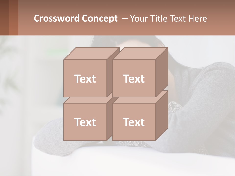 A Woman Sitting On A Bed With Her Hand On Her Chin PowerPoint Template