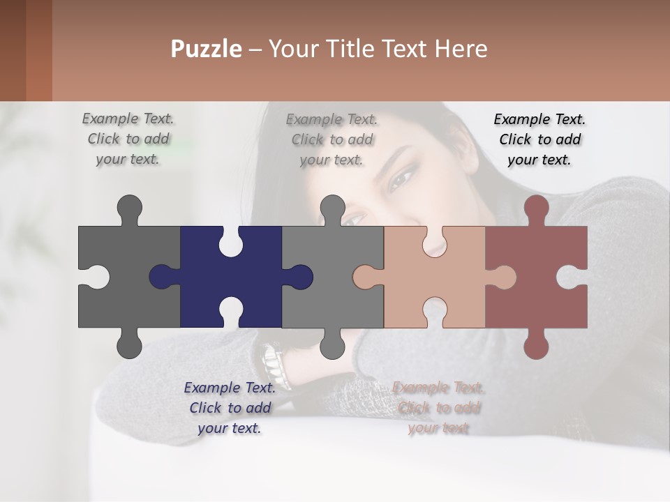 A Woman Sitting On A Bed With Her Hand On Her Chin PowerPoint Template