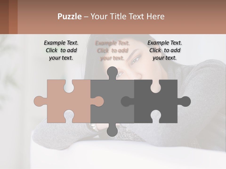 A Woman Sitting On A Bed With Her Hand On Her Chin PowerPoint Template