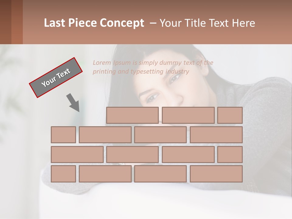 A Woman Sitting On A Bed With Her Hand On Her Chin PowerPoint Template