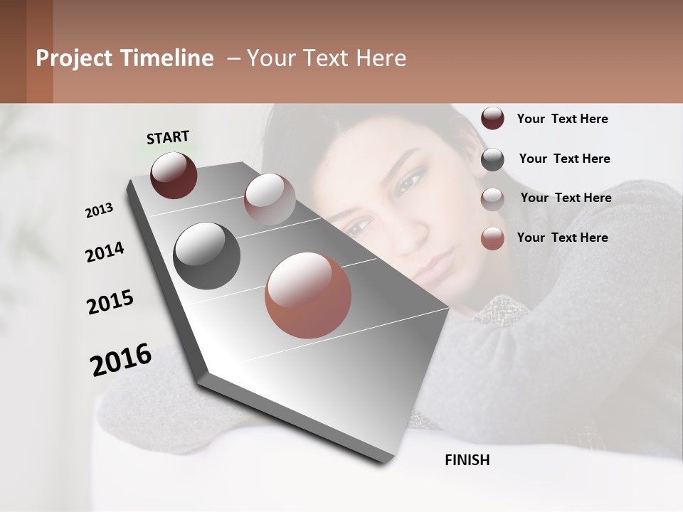 A Woman Sitting On A Bed With Her Hand On Her Chin PowerPoint Template