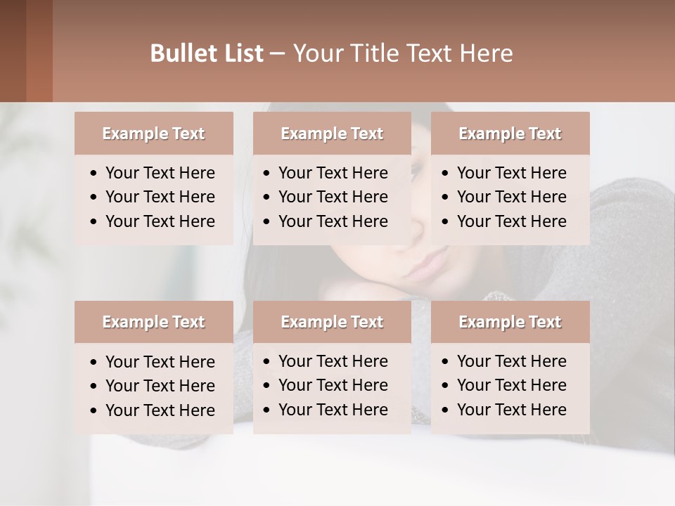 A Woman Sitting On A Bed With Her Hand On Her Chin PowerPoint Template