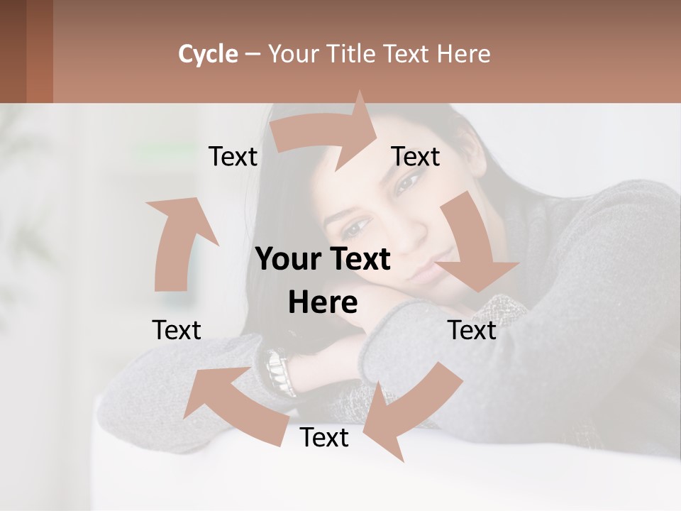 A Woman Sitting On A Bed With Her Hand On Her Chin PowerPoint Template