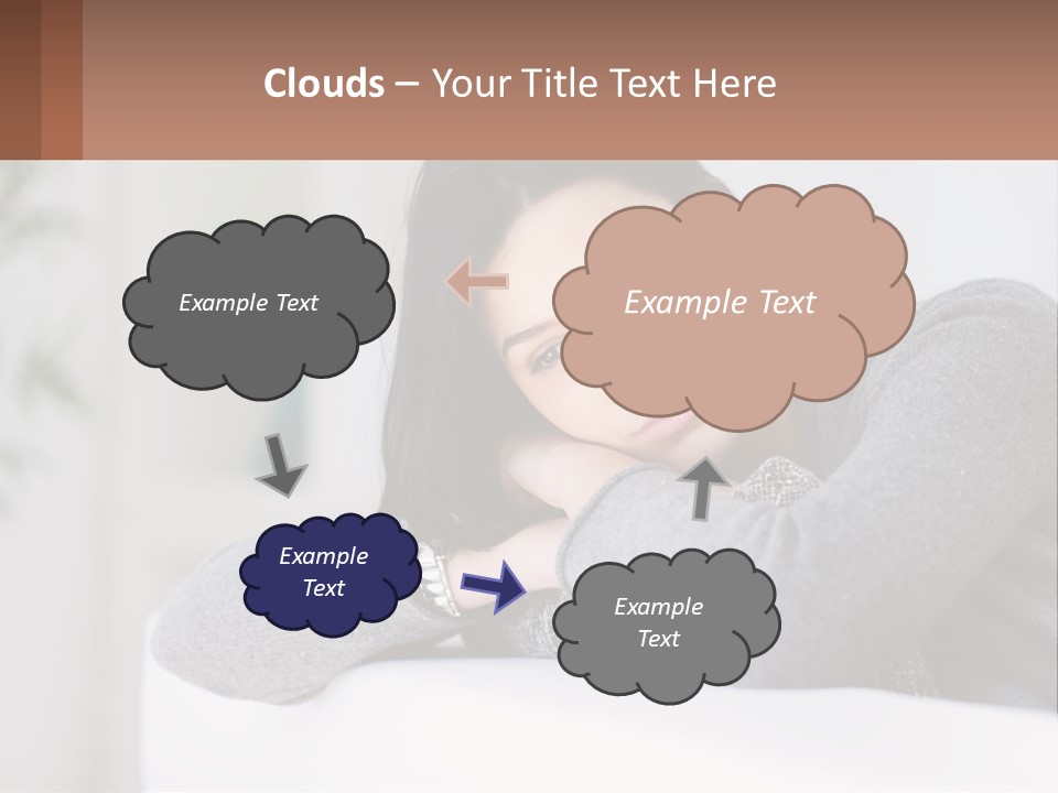 A Woman Sitting On A Bed With Her Hand On Her Chin PowerPoint Template