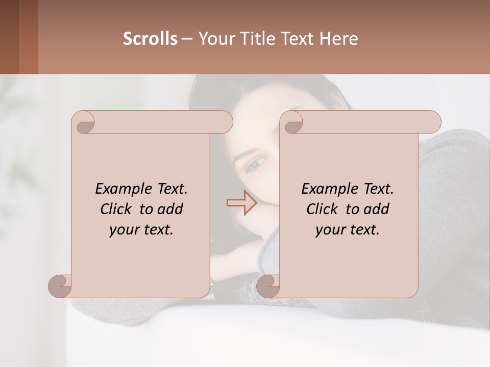 A Woman Sitting On A Bed With Her Hand On Her Chin PowerPoint Template